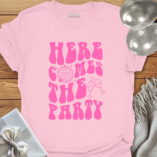 Here Comes the Party (disco ball) - Bachelorette Party T-Shirt