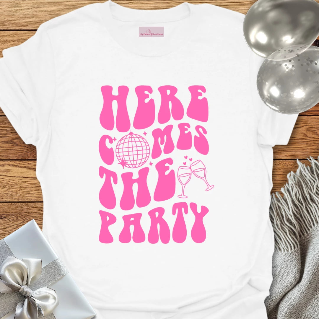 Here Comes the Party (disco ball) - Bachelorette Party T-Shirt