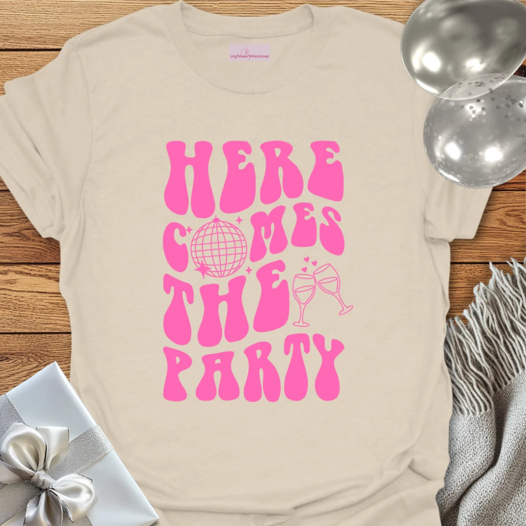 Here Comes the Party (disco ball) - Bachelorette Party T-Shirt