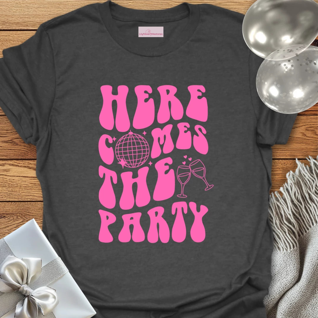 Here Comes the Party (disco ball) - Bachelorette Party T-Shirt