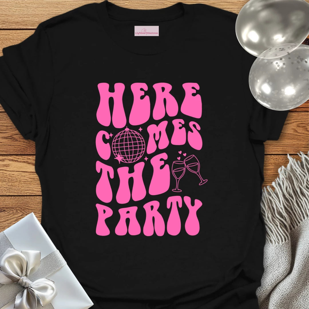 Here Comes the Party (disco ball) - Bachelorette Party T-Shirt