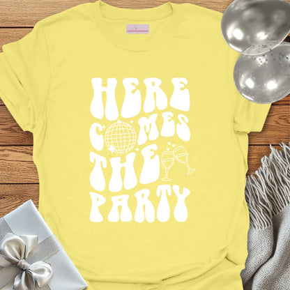 Here Comes the Party (disco ball) - Bachelorette Party T-Shirt
