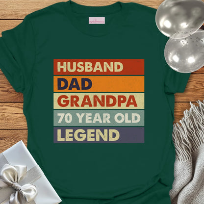 Husband, Dad, Grandpa, 70 Year Old, Legend - 70th Birthday T-Shirt