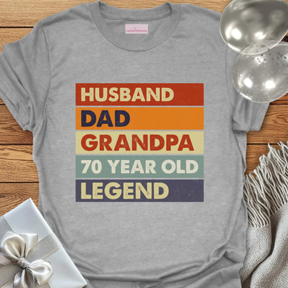 Husband, Dad, Grandpa, 70 Year Old, Legend - 70th Birthday T-Shirt