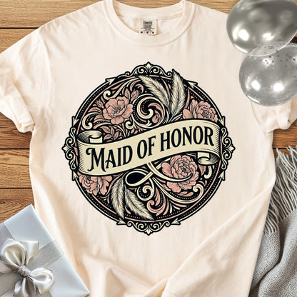Maid of Honor - Premium Ornate Peony Wedding T-Shirt