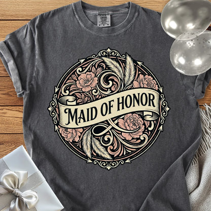 Maid of Honor - Premium Ornate Peony Wedding T-Shirt