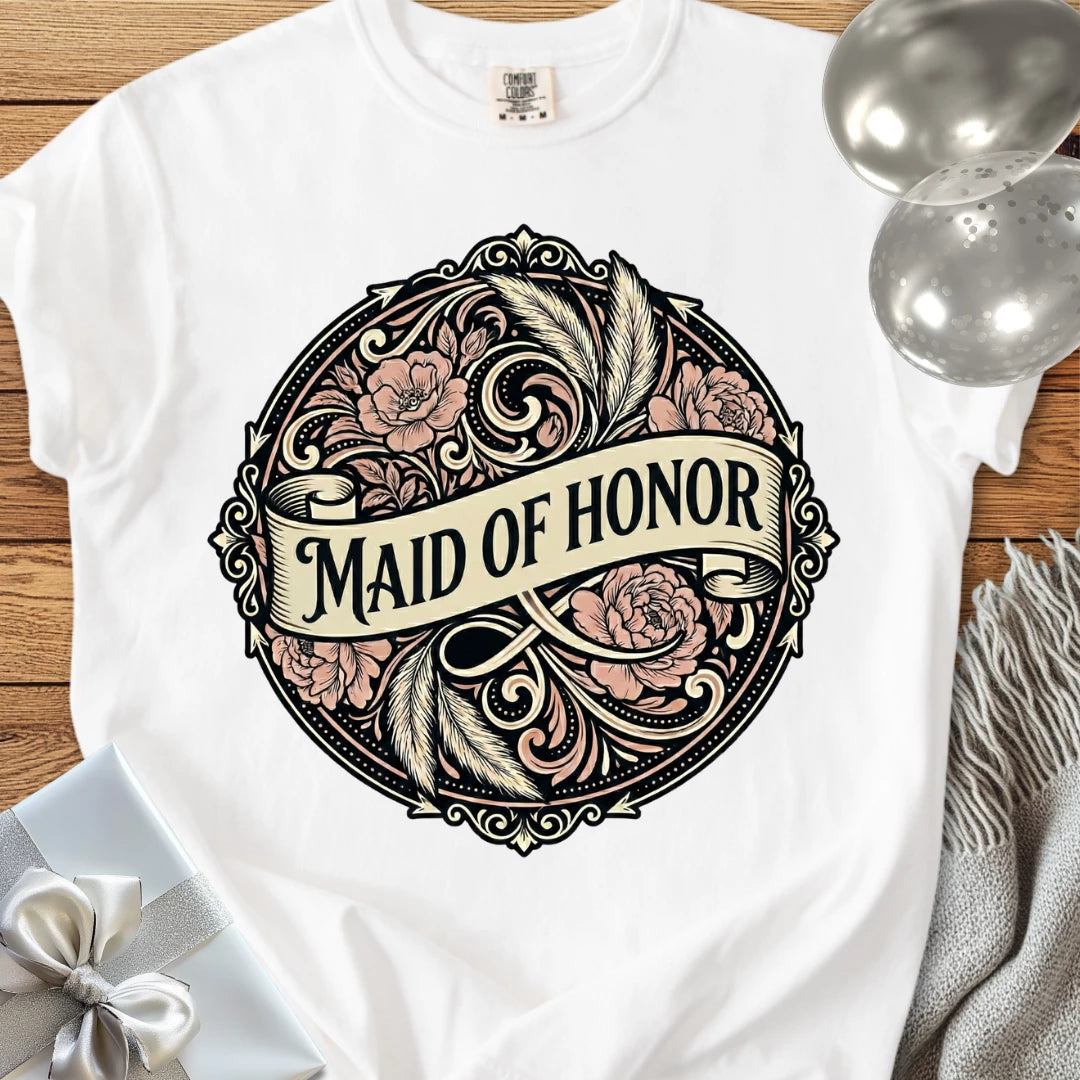 Maid of Honor - Premium Ornate Peony Wedding T-Shirt