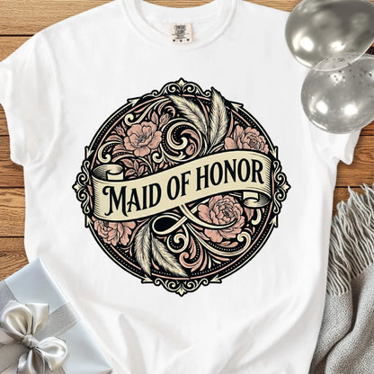 Maid of Honor - Premium Ornate Peony Wedding T-Shirt