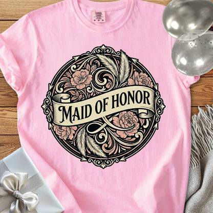 Maid of Honor - Premium Ornate Peony Wedding T-Shirt