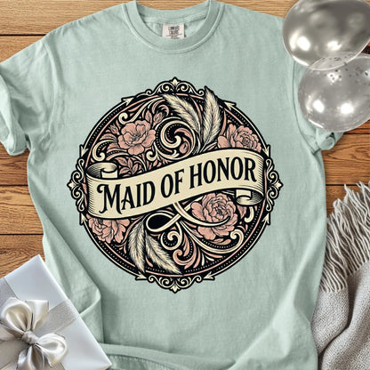 Maid of Honor - Premium Ornate Peony Wedding T-Shirt