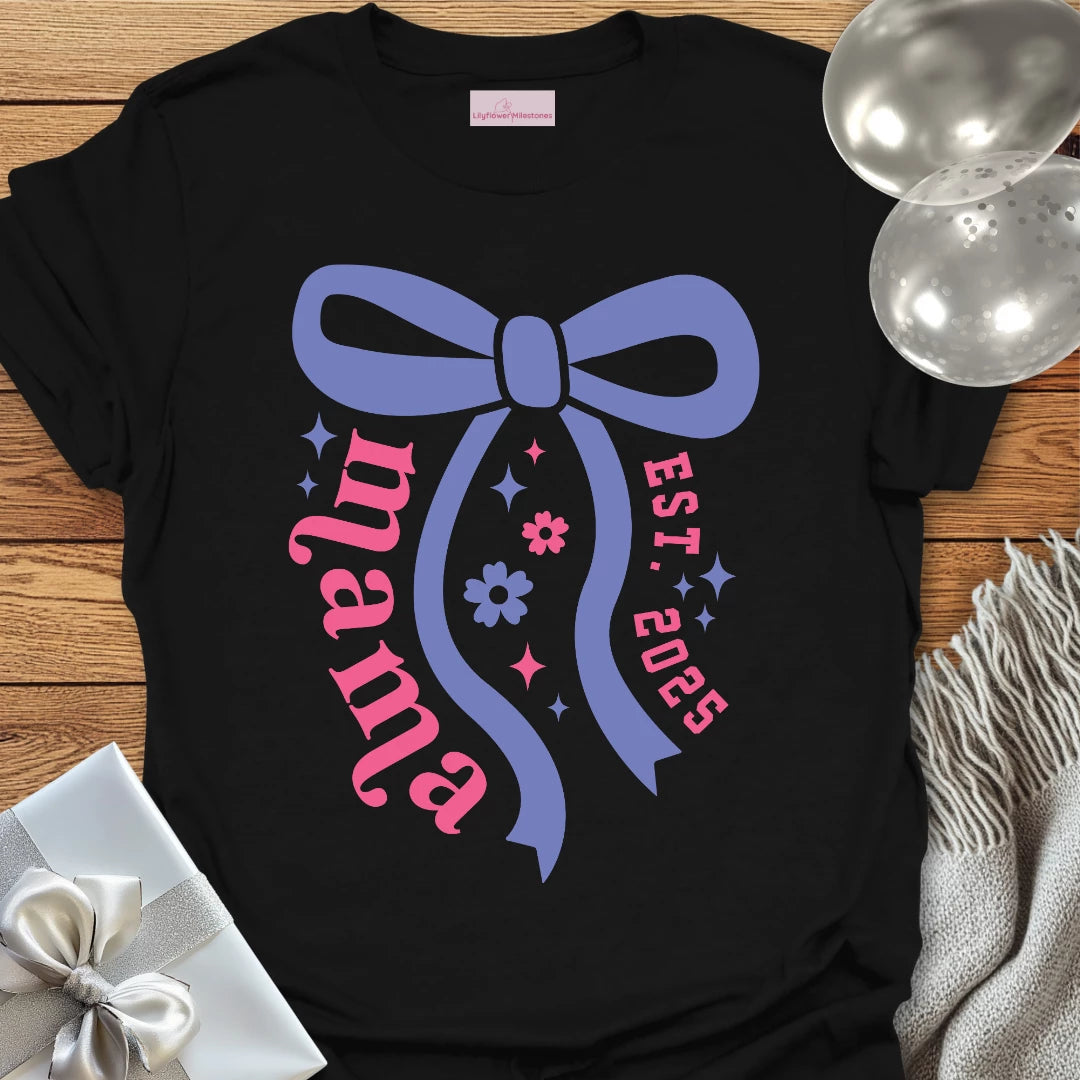 Mama, Est 2025 (bow) - Pregnancy T-Shirt