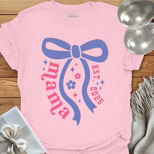 Mama, Est 2025 (bow) - Pregnancy T-Shirt