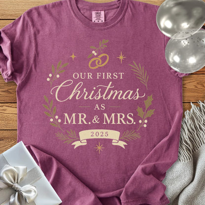 Our First Christmas as Mr & Mrs 2025 - Premium Wedding T-Shirt