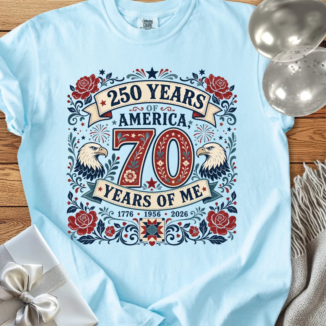250 Years of America, 70 Years of Me - Premium America 250 Birthday T-Shirt