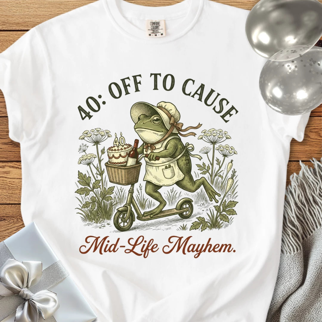 40: Off to Cause Mid-Life Mayhem - Premium 40th Birthday T-Shirt