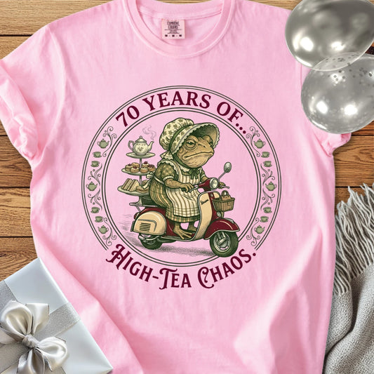 70 Years of High Tea Chaos - Premium 70th Birthday T-Shirt