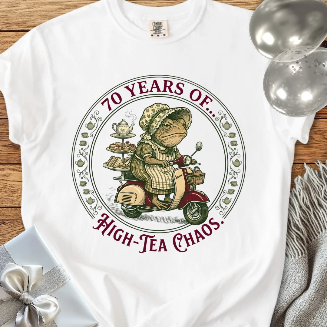 70 Years of High Tea Chaos - Premium 70th Birthday T-Shirt