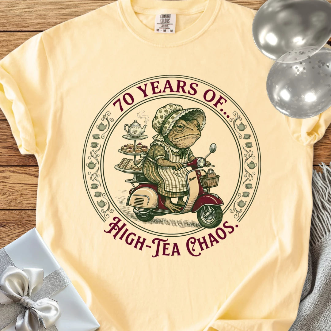 70 Years of High Tea Chaos - Premium 70th Birthday T-Shirt
