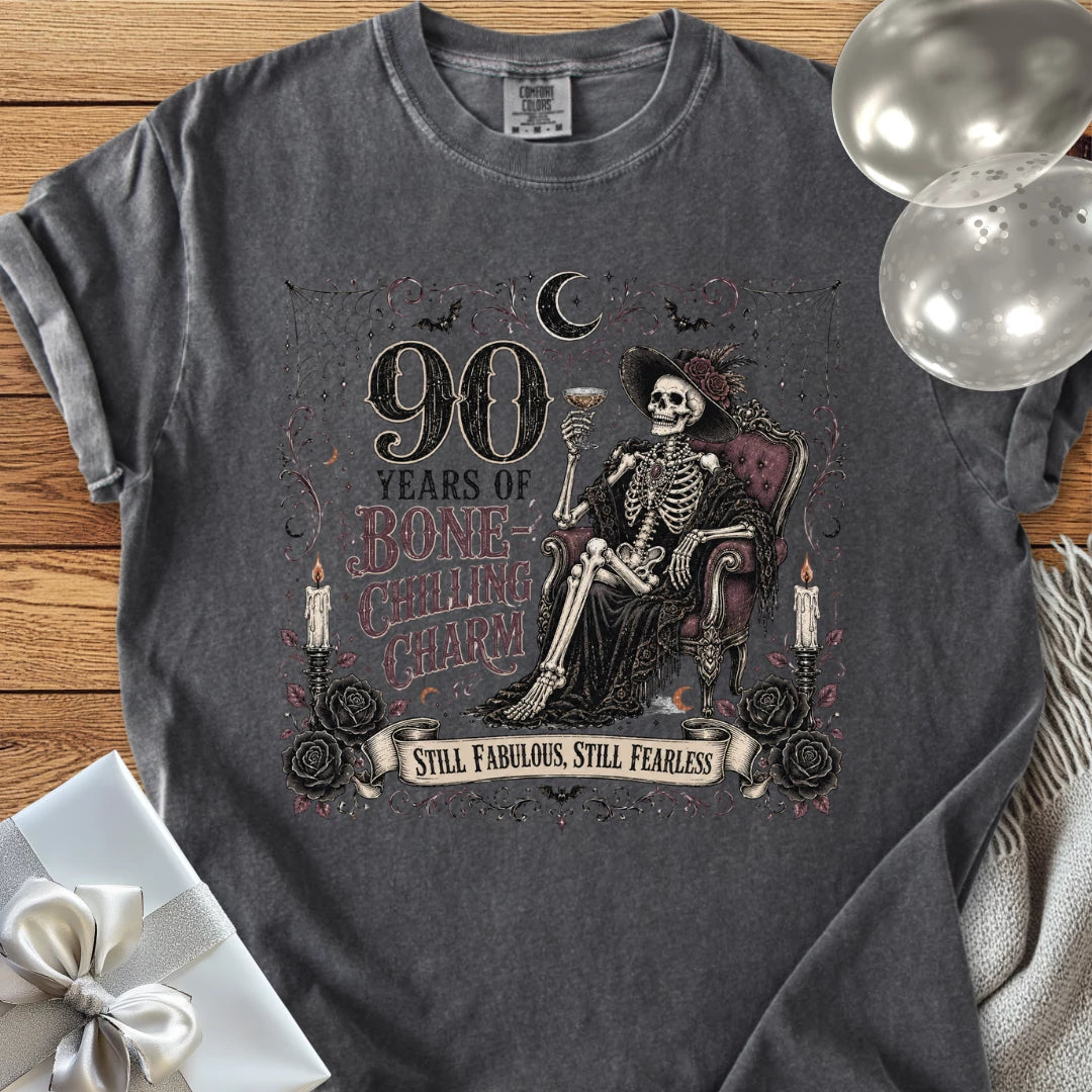 90 Years of Bone-Chilling Charm - Premium 90th Birthday T-Shirt