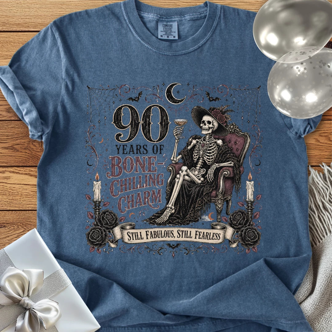 90 Years of Bone-Chilling Charm - Premium 90th Birthday T-Shirt