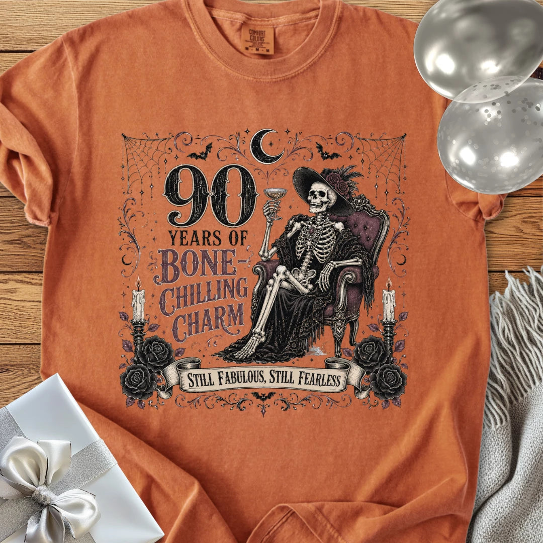 90 Years of Bone-Chilling Charm - Premium 90th Birthday T-Shirt