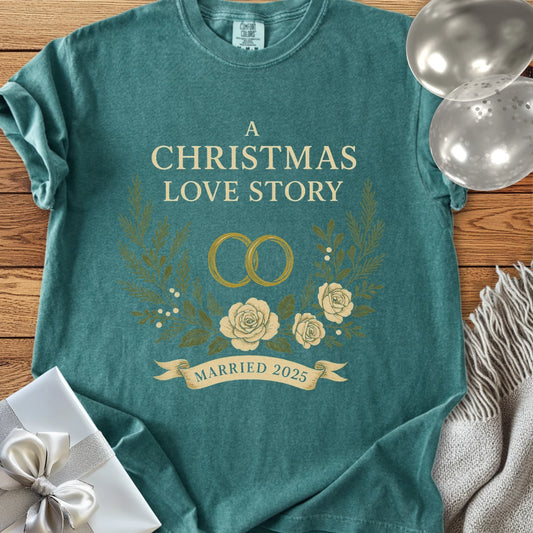 A Christmas Love Story, Married 2025 - Premium Wedding T-Shirt