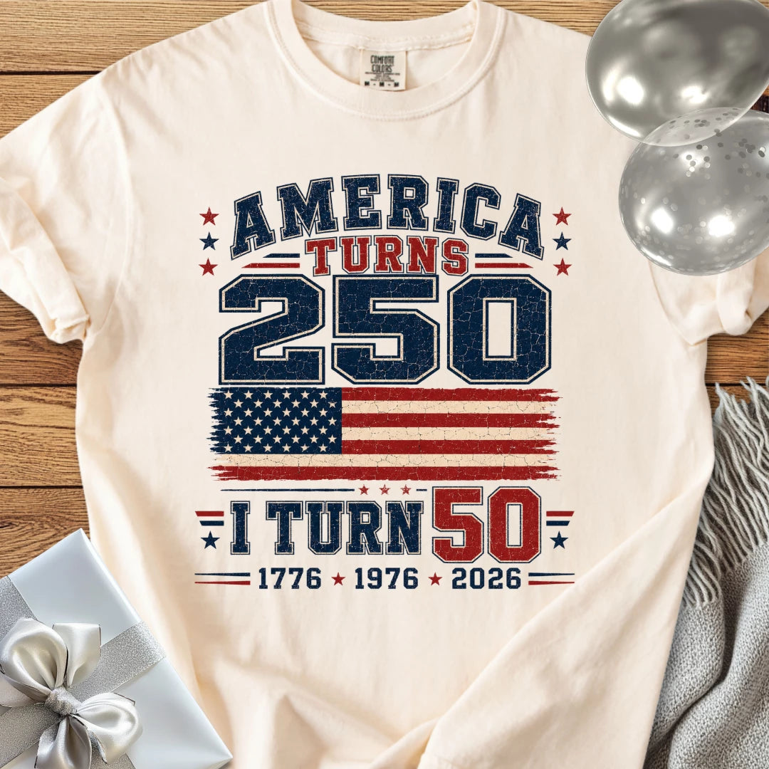 America Turns 250, I Turn 50 - Premium America 250 T-Shirt