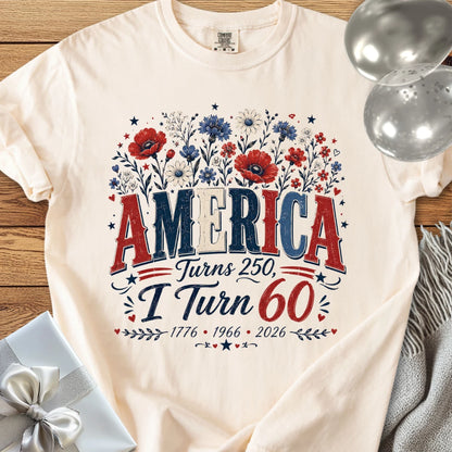 America Turns 250, I Turn 60 - Premium America 250 Birthday T-Shirt