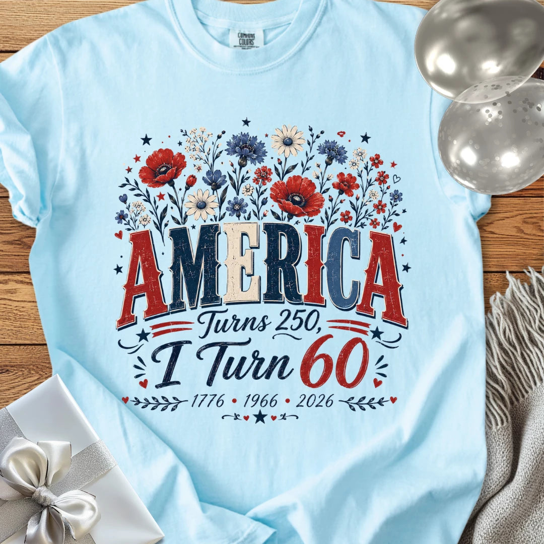 America Turns 250, I Turn 60 - Premium America 250 Birthday T-Shirt