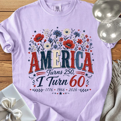 America Turns 250, I Turn 60 - Premium America 250 Birthday T-Shirt