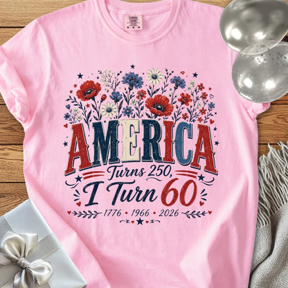 America Turns 250, I Turn 60 - Premium America 250 Birthday T-Shirt