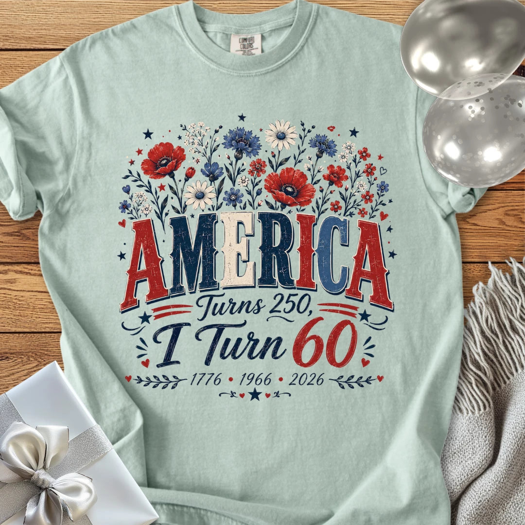 America Turns 250, I Turn 60 - Premium America 250 Birthday T-Shirt