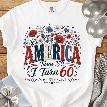America Turns 250, I Turn 60 - Premium America 250 Birthday T-Shirt