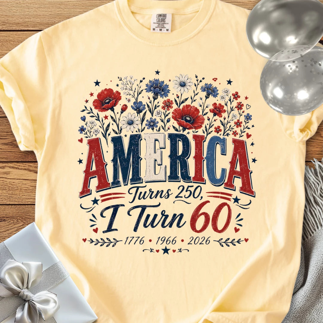America Turns 250, I Turn 60 - Premium America 250 Birthday T-Shirt