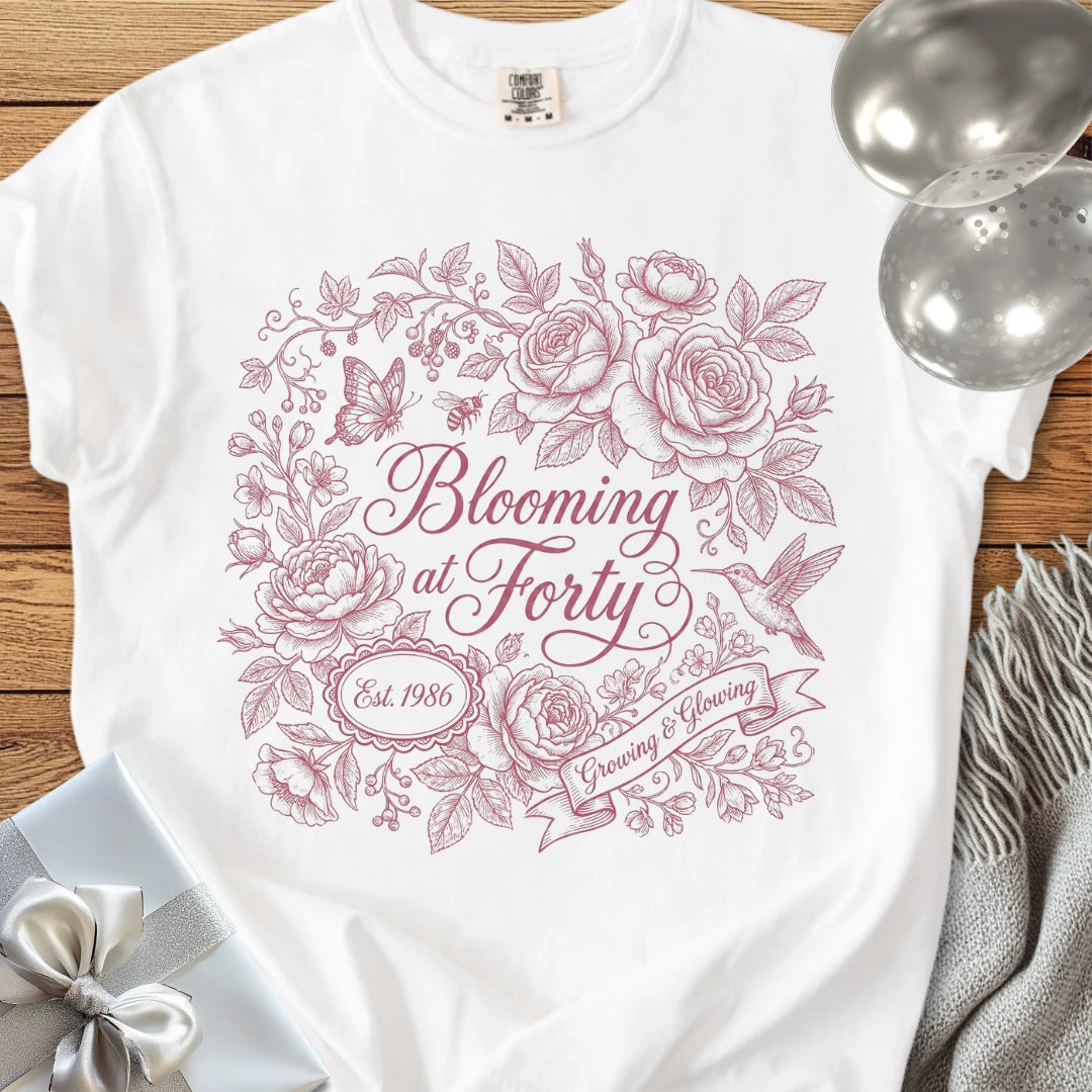 Blooming at Forty, Est. 1986 - Premium 40th Birthday T-Shirt