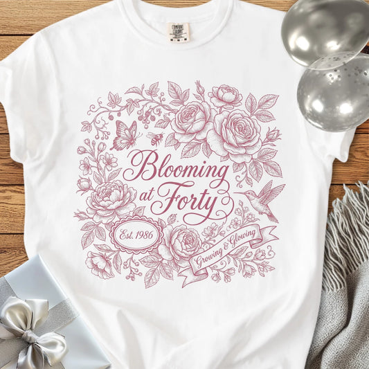 Blooming at Forty, Est. 1986 - Premium 40th Birthday T-Shirt