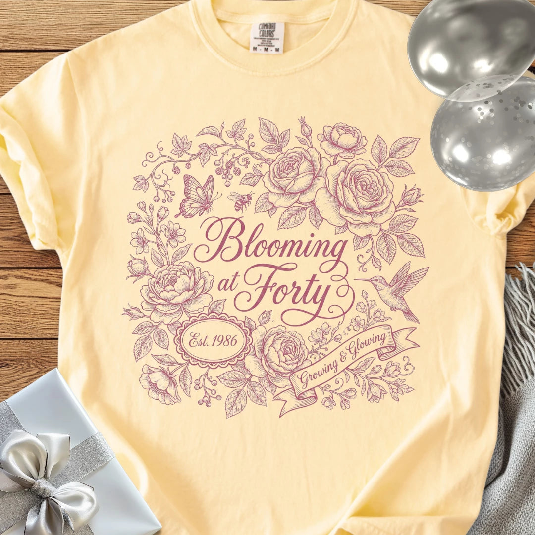 Blooming at Forty, Est. 1986 - Premium 40th Birthday T-Shirt