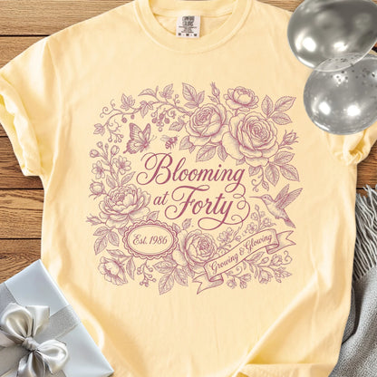 Blooming at Forty, Est. 1986 - Premium 40th Birthday T-Shirt