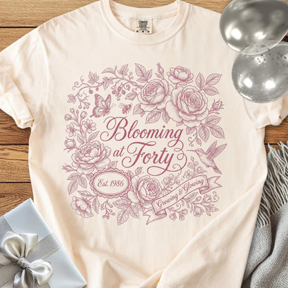 Blooming at Forty, Est. 1986 - Premium 40th Birthday T-Shirt