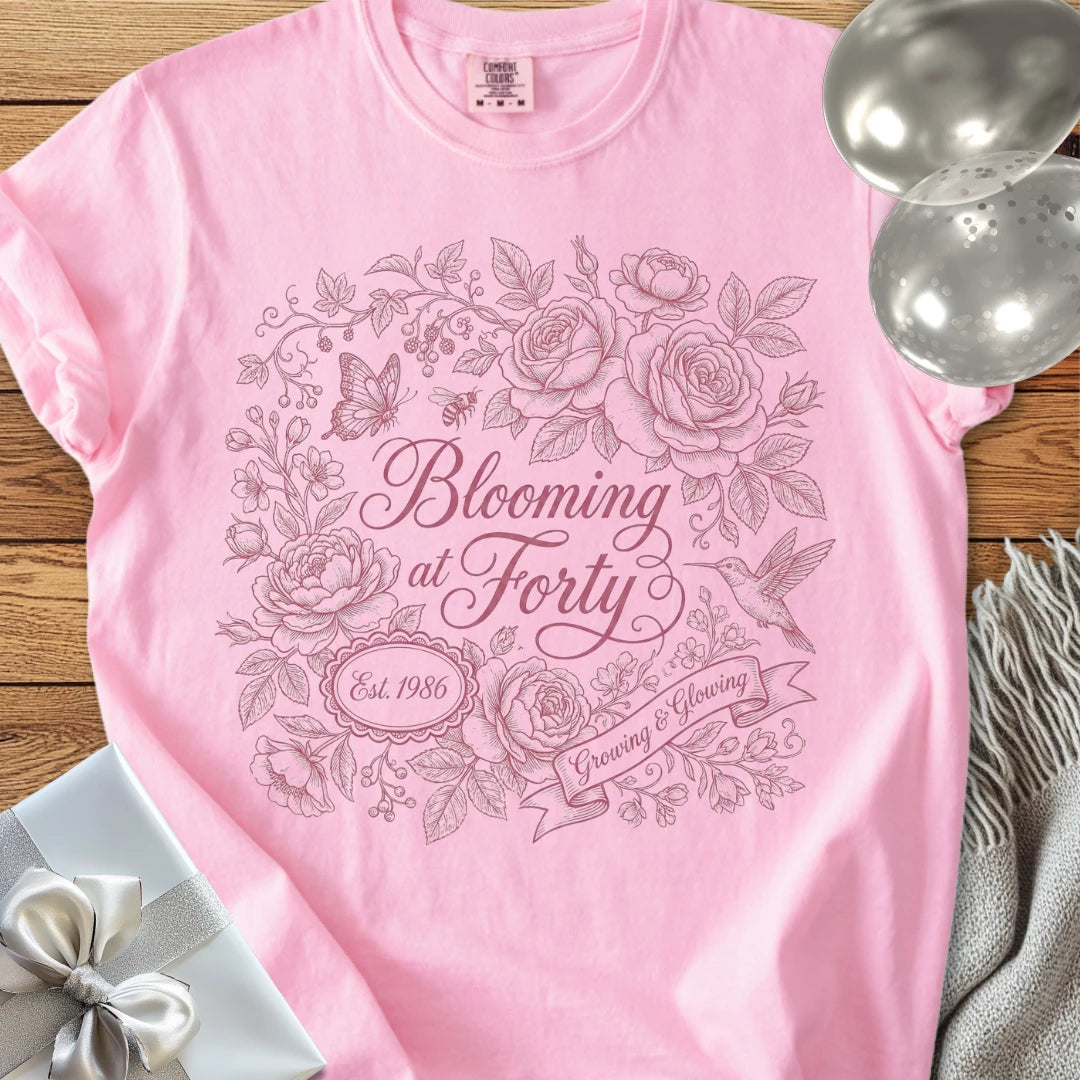 Blooming at Forty, Est. 1986 - Premium 40th Birthday T-Shirt
