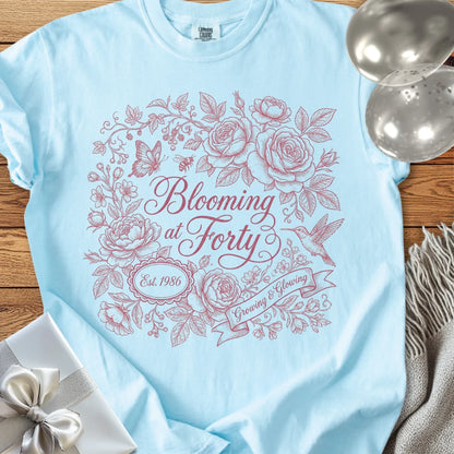 Blooming at Forty, Est. 1986 - Premium 40th Birthday T-Shirt