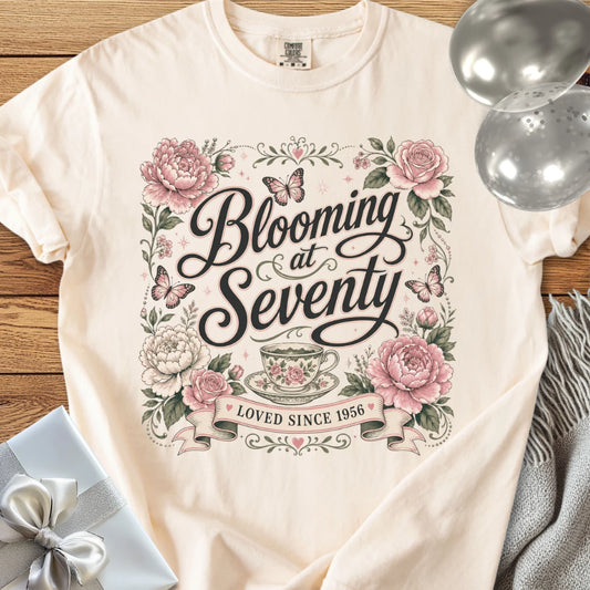 Blooming at Seventy, Loved Since 1956 - Premium 70th Birthday T-Shirt