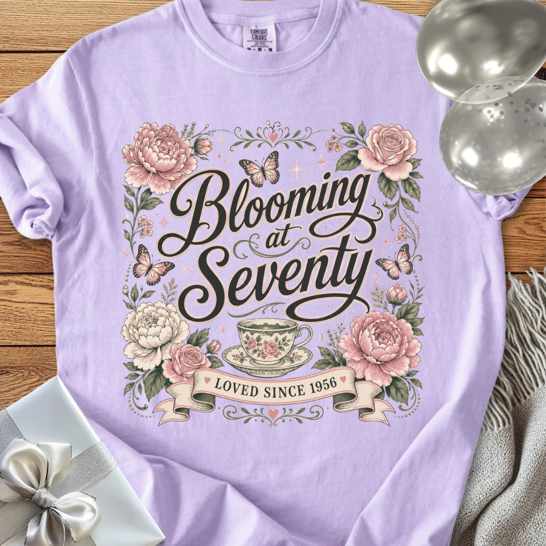 Blooming at Seventy, Loved Since 1956 - Premium 70th Birthday T-Shirt