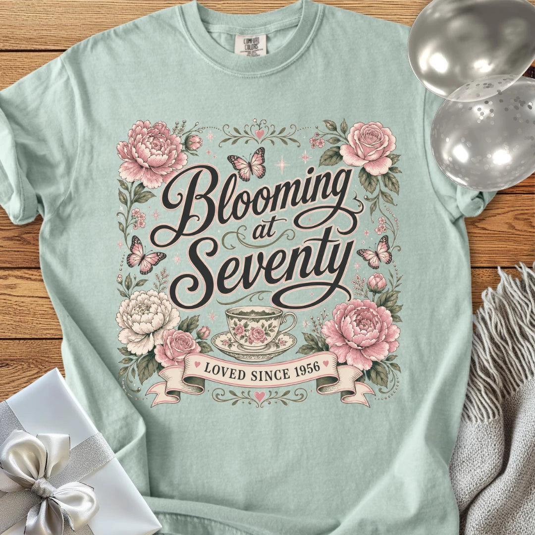 Blooming at Seventy, Loved Since 1956 - Premium 70th Birthday T-Shirt