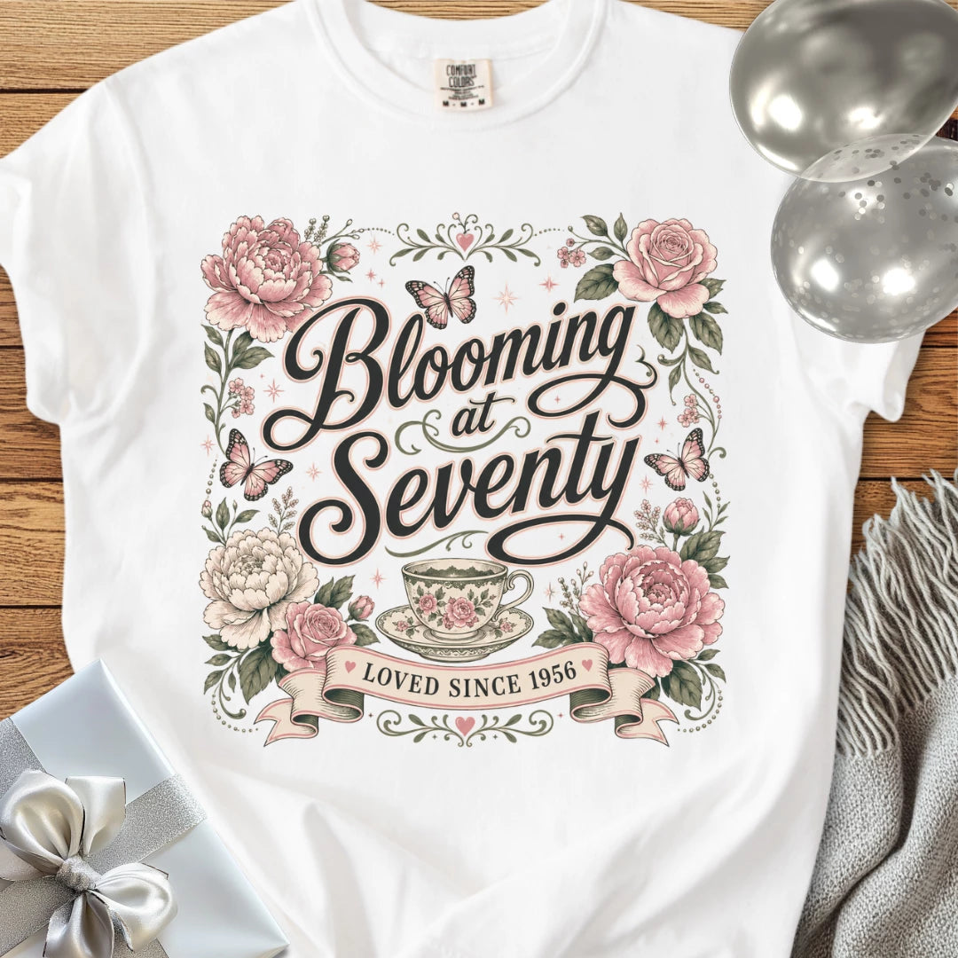 Blooming at Seventy, Loved Since 1956 - Premium 70th Birthday T-Shirt