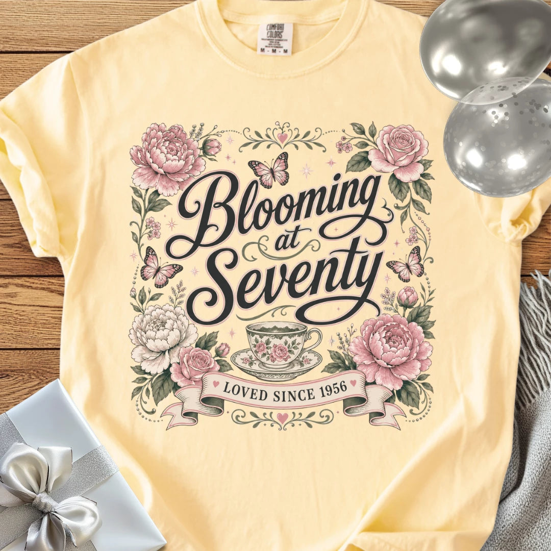 Blooming at Seventy, Loved Since 1956 - Premium 70th Birthday T-Shirt