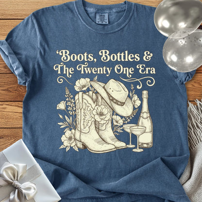 Boots, Bottles & The Twenty One Era - Premium Floral 21st Birthday T-Shirt