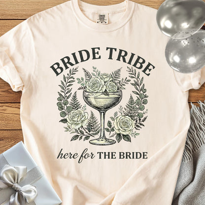 Bride Tribe, Here for The Bride - Premium Vintage Botanical Wedding T-Shirt