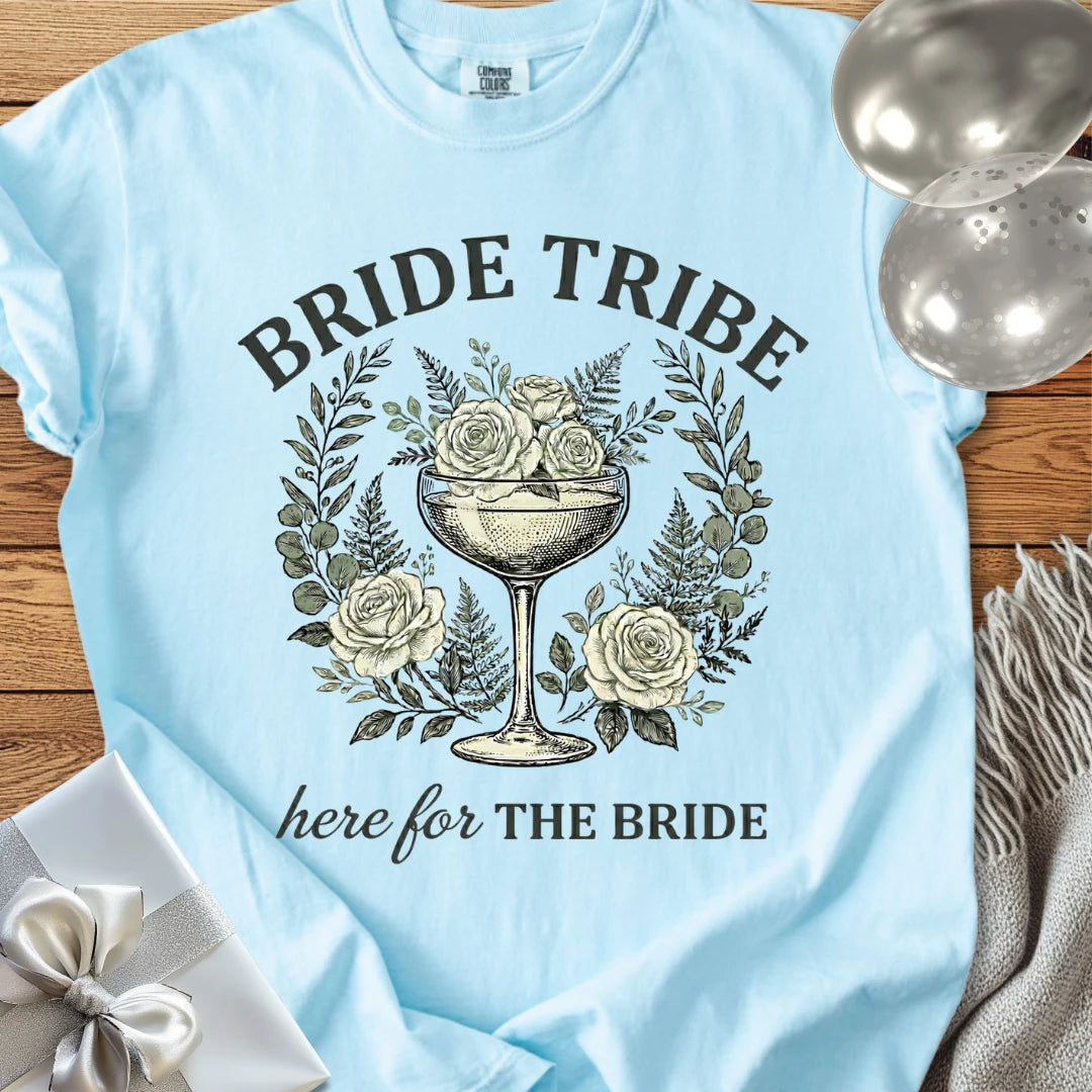 Bride Tribe, Here for The Bride - Premium Vintage Botanical Wedding T-Shirt