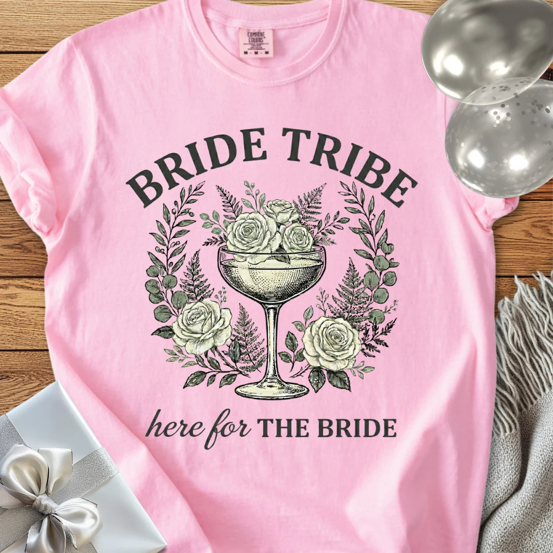 Bride Tribe, Here for The Bride - Premium Vintage Botanical Wedding T-Shirt